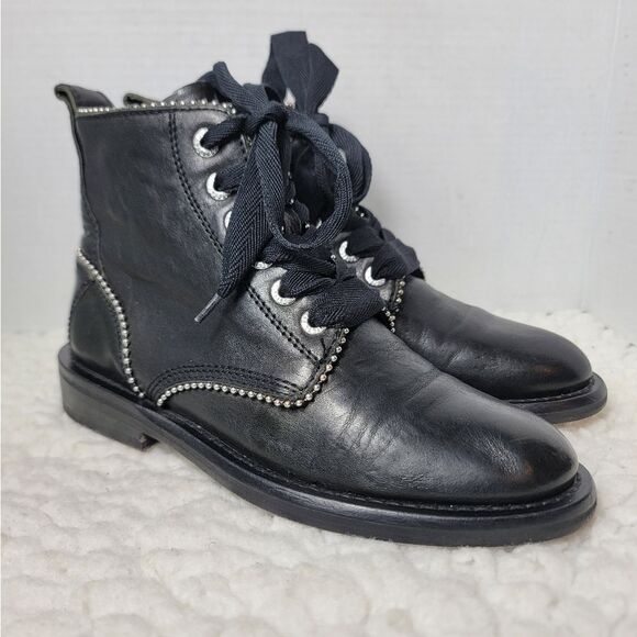 Zadig & Voltaire Laureen Roma Studs Black Leather Ankle Boots EU 39 US 8.5 Italy
